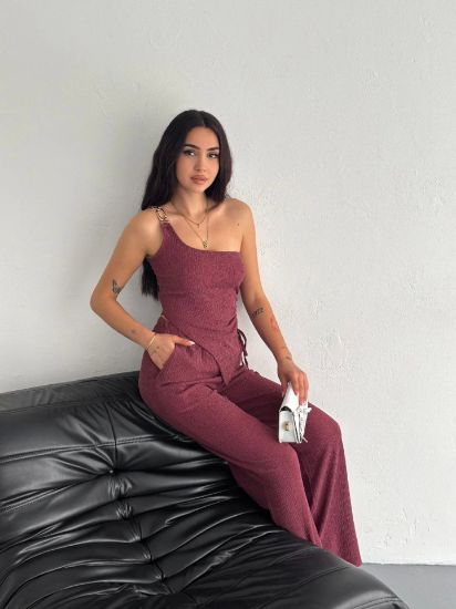 Asimetrik Crop Pantalon Ikili Takım - Gül Kurusu resmi
